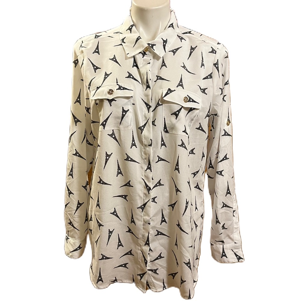 Karl Langerfeld Paris eiffel tower print long sleeve button up shirt L